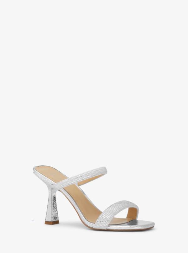 Damske Sandále Michael Kors Clara Embellished Metallic Snake Embossed Strieborne - Topanky Michael Kors Sleva | MKURV-5826